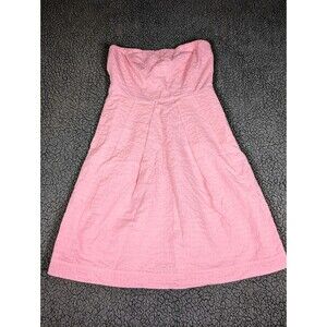 J Crew Dress Sz 6 Lorelei Deco Dot Pink Strapless Textured Pleated Structured